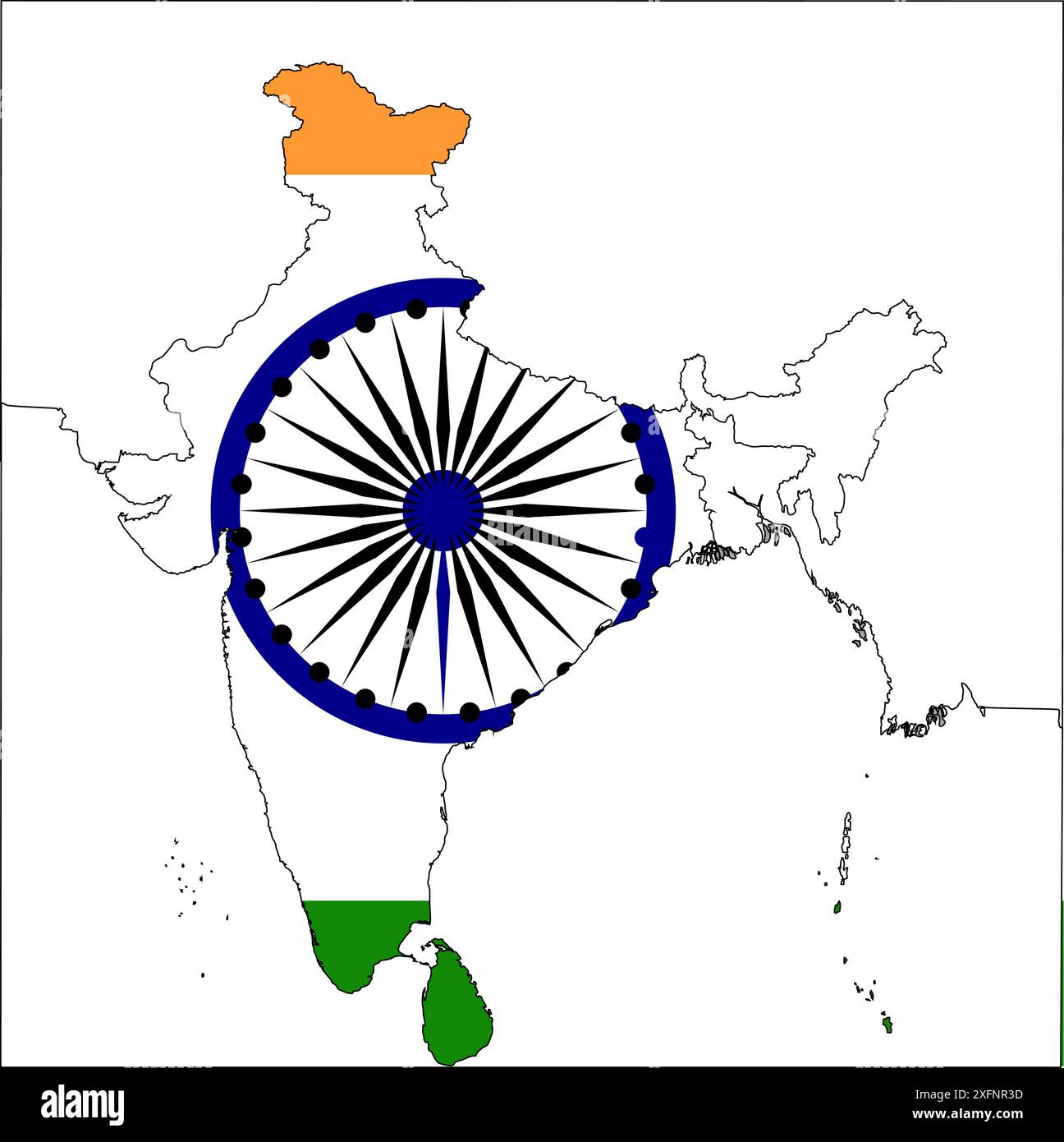 Graphique de carte de l'Inde, couleur officielle du drapeau indien, pays de la région de l'atlas indien, drapeau du 26 janvier, drapeau du 15 août, slogan patriotique de l'Inde, Tiranga Illustration de Vecteur