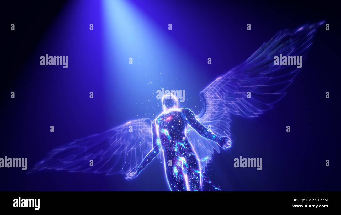 Illustration 3D de l'ange étoile sur fond noir Banque D'Images