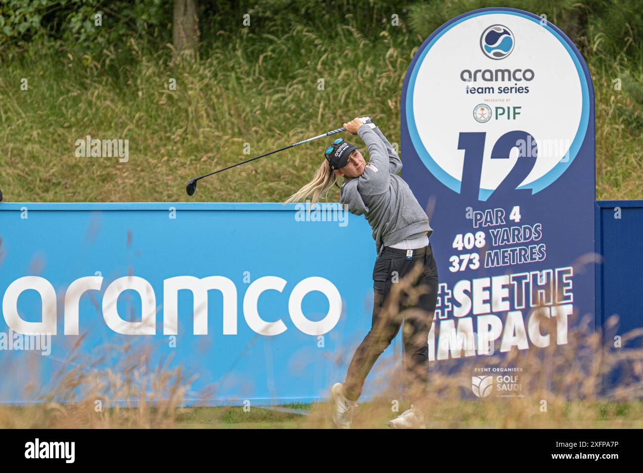 St Albans, Royaume-Uni. 02 juillet 2024. Emily Pedersen en compétition dans le tournoi PRO-AM au tournoi de golf Aramco Team Series au Centurian Club, St Albans, Royaume-Uni le mardi 2 juillet 2024. Photo de Phil Hutchinson. Utilisation éditoriale uniquement, licence requise pour une utilisation commerciale. Aucune utilisation dans les Paris, les jeux ou les publications d'un club/ligue/joueur. Crédit : UK Sports pics Ltd/Alamy Live News Banque D'Images