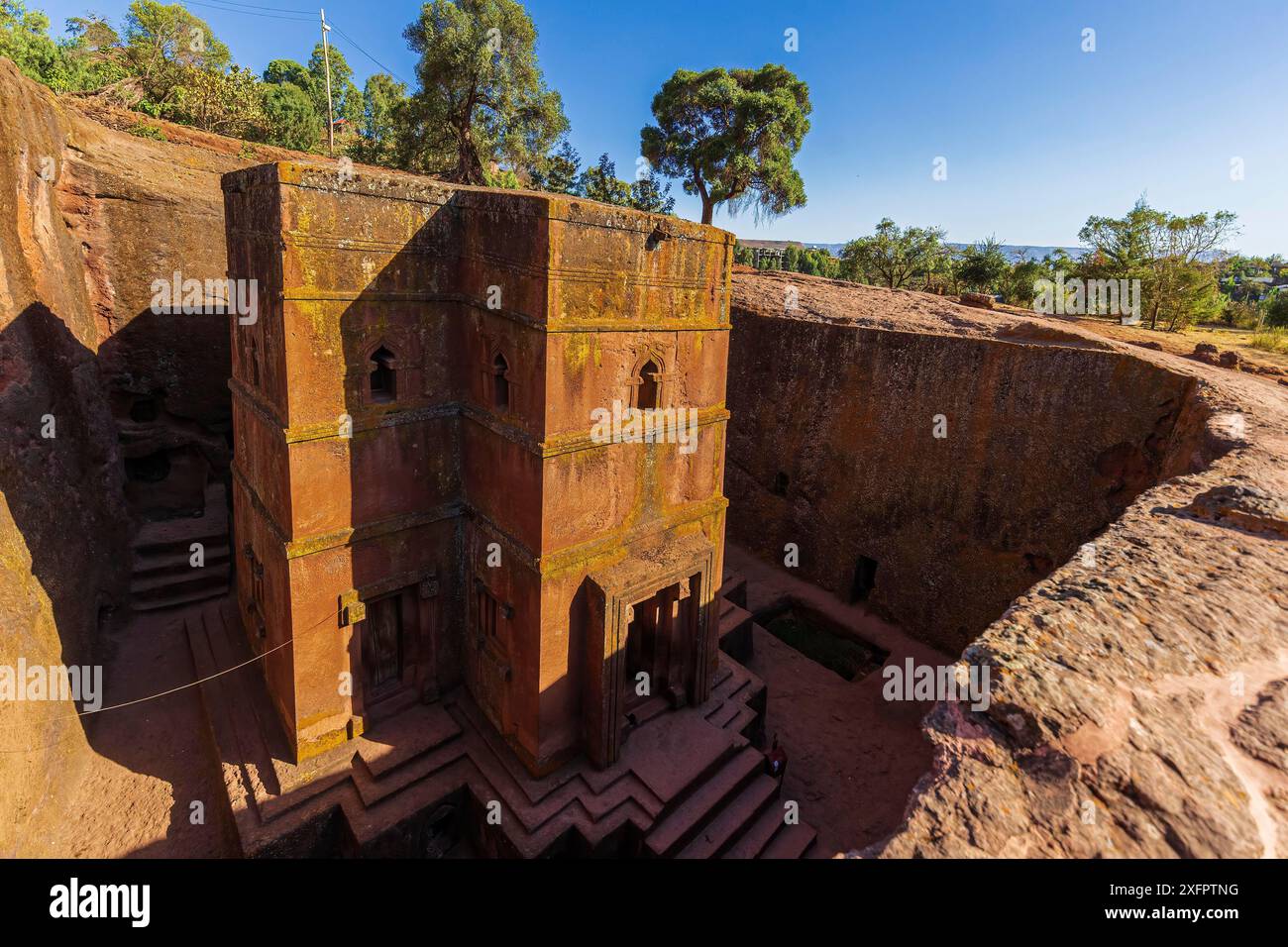 Église Saint Georges ou Bet Giyorgis en amharique en forme de croix. Les églises de Lalibela sont inscrites sur la liste du patrimoine mondial de l'UNESCO Banque D'Images