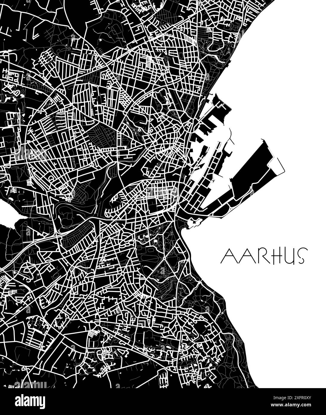 Plan de la ville d'Aarhus, Danemark. Version fond sombre pour les projets infographiques et marketing Banque D'Images