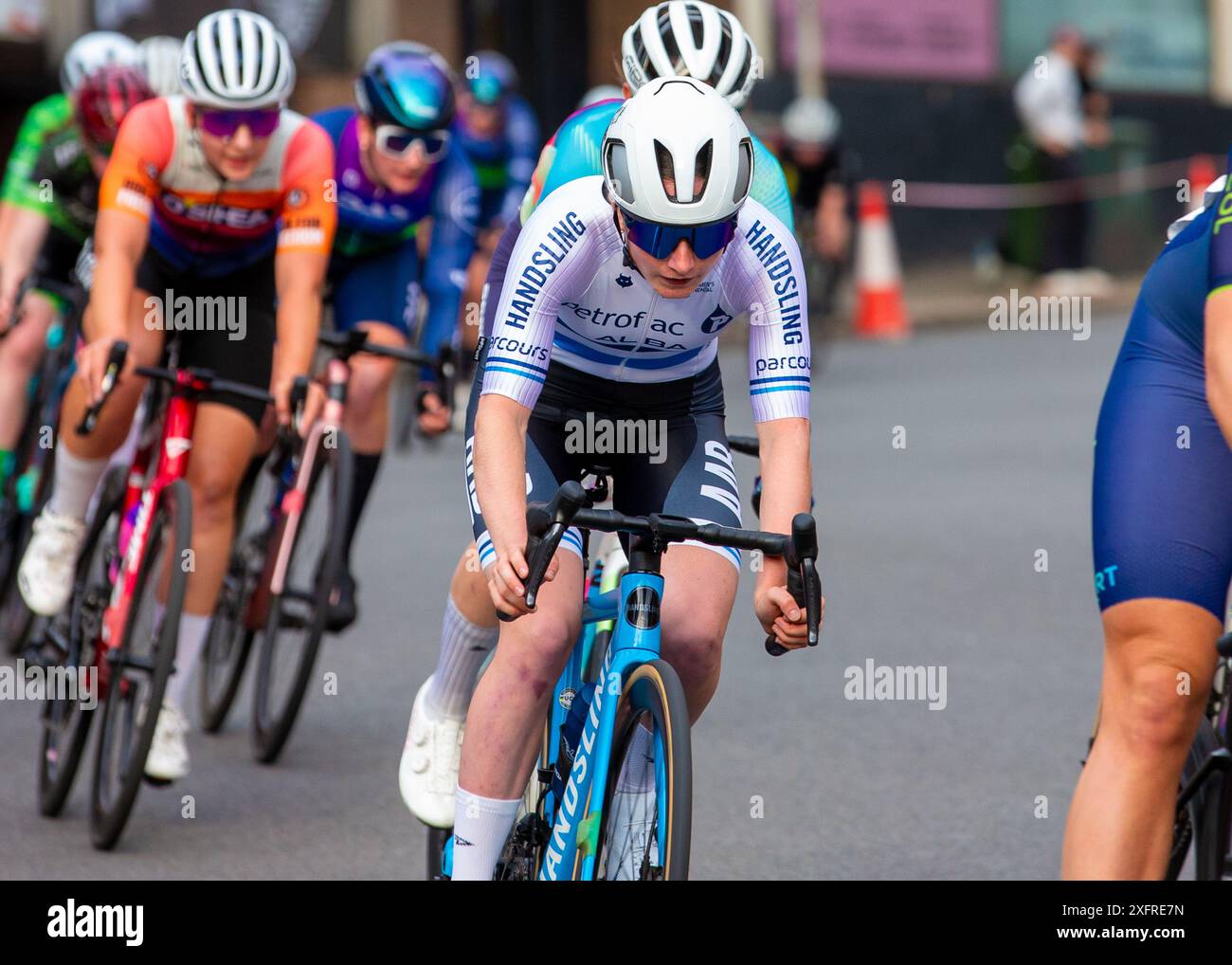Eilidh Shaw (Alba Development Road Team) assis près de l'avant depuis le début de la course Guildford Crits, Angleterre, 3 juillet 2024, crédit : Chris Wa Banque D'Images
