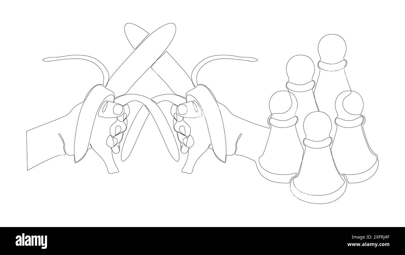 Une ligne continue de pion, pièce d'échecs avec Banana. Concept vectoriel d'illustration de ligne mince. Contour Drawing idées créatives. Illustration de Vecteur