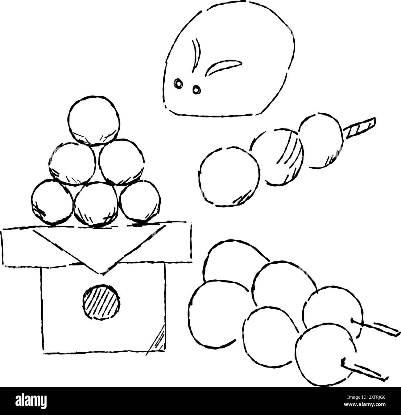 Dumpling ligne dessin ensemble d'illustration de la visualisation de la lune. Illustration de Vecteur