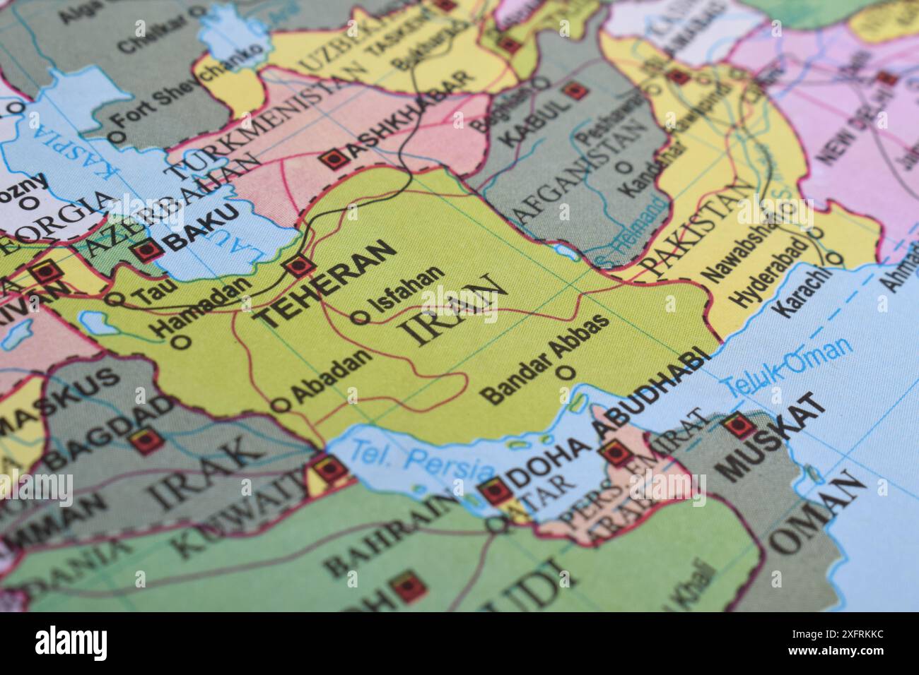 Iran de la carte du monde. Gros plan et mise au point sélective Banque D'Images