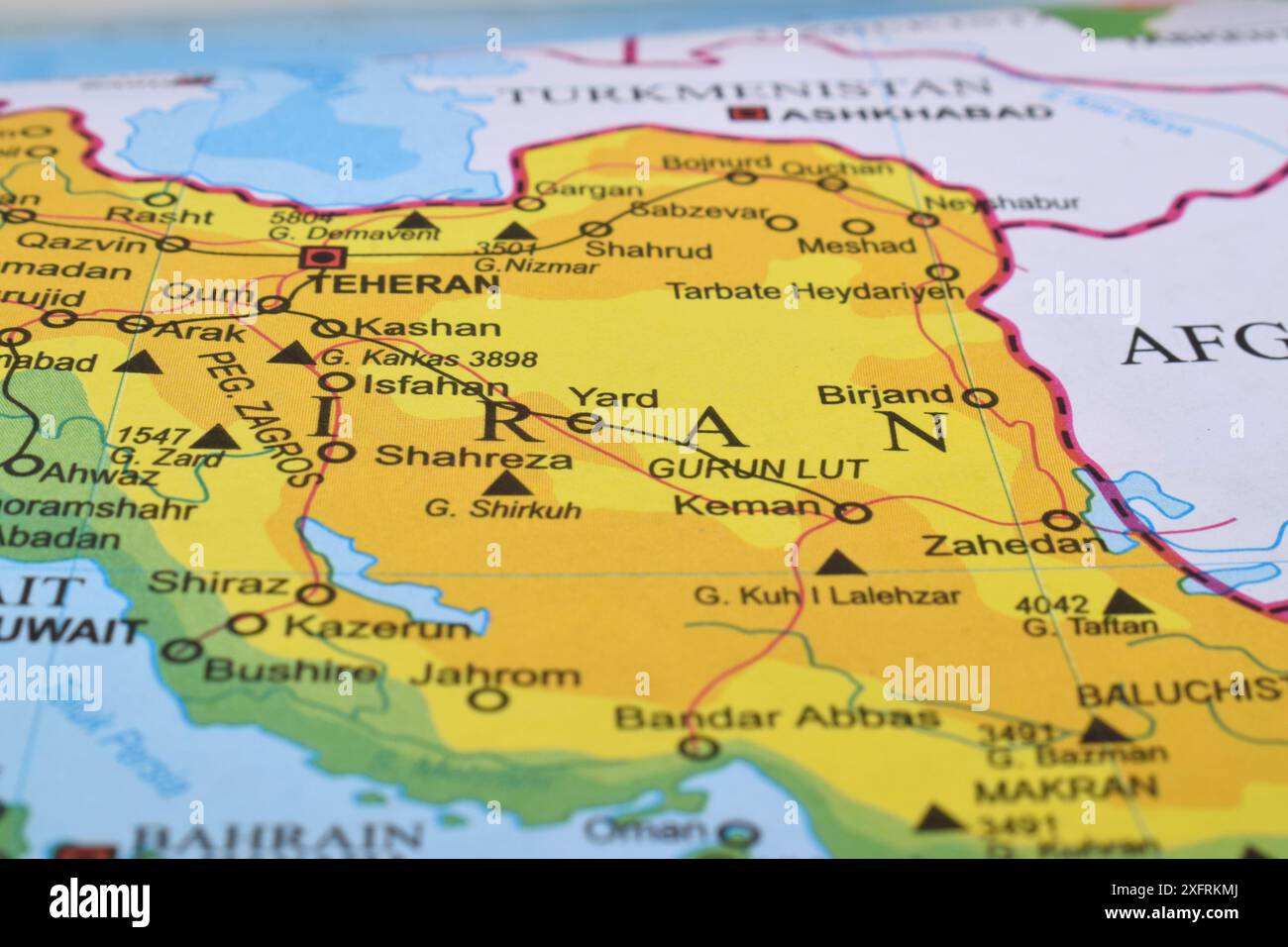 Iran de la carte du monde. Gros plan et mise au point sélective Banque D'Images