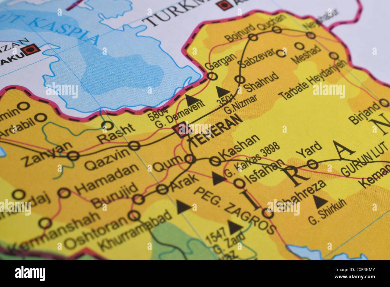 téhéran, Iran de la carte du monde. Gros plan et mise au point sélective Banque D'Images