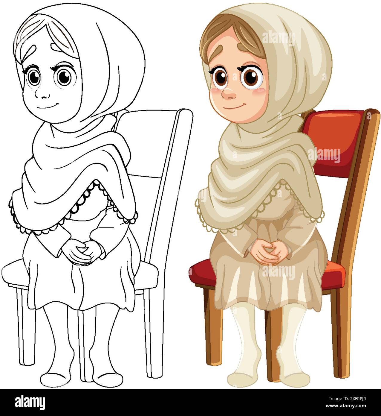 Illustration d'une fille musulmane assise sur une chaise Illustration de Vecteur