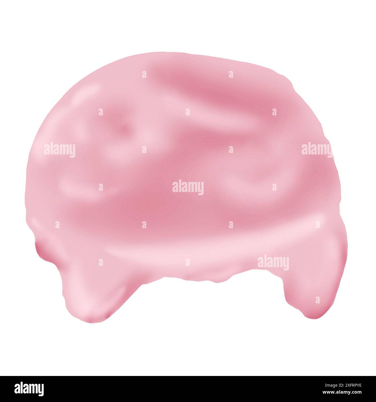 Boule rose de crème glacée. Vous pouvez voir les couches de crème glacée. La crème glacée a fondu et goutte à goutte. Rond. Illustration aquarelle. Banque D'Images