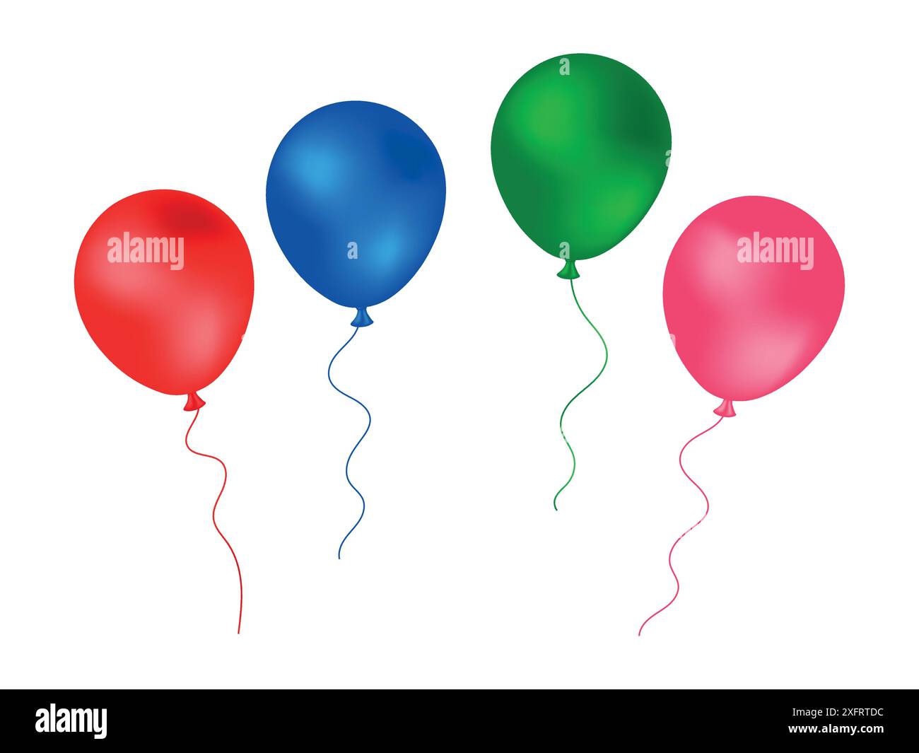 Illustration vectorielle de ballon rouge brillant, vert, bleu et rose réaliste. Ballon d'anniversaire volant d'hélium 3D pour occasions, fêtes, mariages etc Illustration de Vecteur