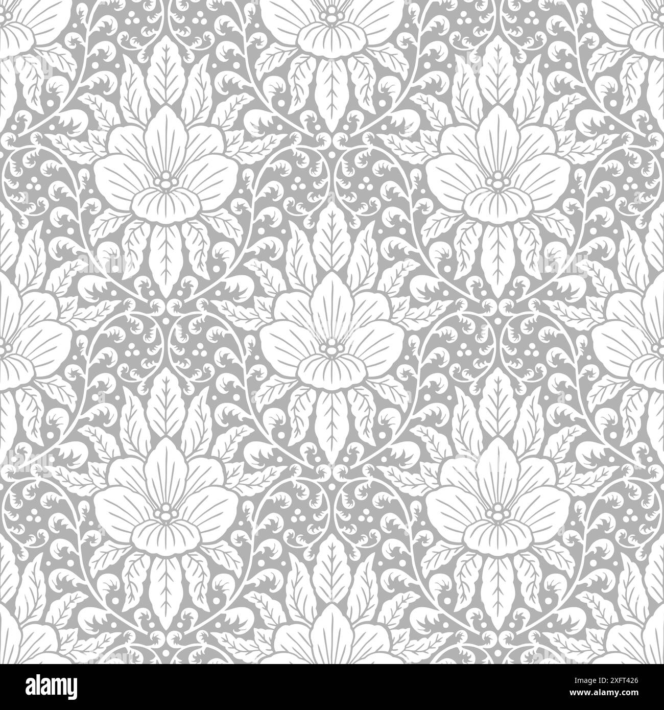 Motif Damas gris sans couture avec motifs tropicaux Illustration de Vecteur