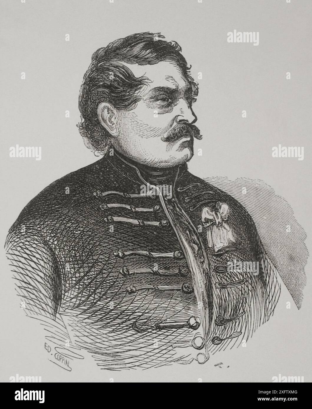 Miklós Wesselényi (1796-1850) Homme d'État hongrois. Gravement malade, il a participé au début de la révolution hongroise de 1848, jouant un rôle important pour persuader la Diète Transylvanienne de proclamer l'union avec la Hongrie, l'un des objectifs importants de la révolution. Déçu par le développement et la radicalisation des événements, comme de nombreux membres de l'aristocratie réformiste, il quitte le pays en septembre 1848 sous prétexte de poursuivre son traitement médical à Gräfenberg. Portrait. Gravure par Ed. Coppin. 'Los Héroes y las Grandezas de la Tierra' (les héros et les grandeurs de la E Banque D'Images