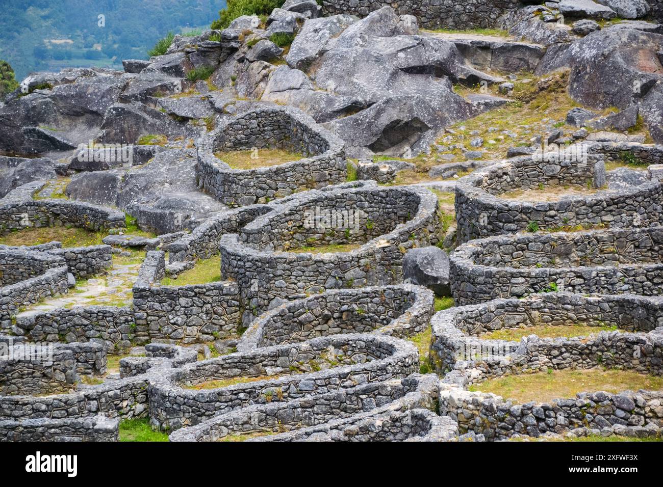 Anciennes ruines circulaires d'origine celtique en Galice. La Guardia - Espagne Banque D'Images