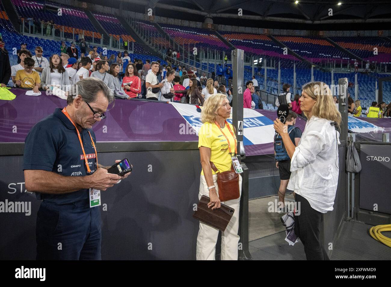 Greg et Helena Duplantis, parents du détenteur du record du monde de voûte à la perche Armand Duplantis, aux Championnats d'Europe d'athlétisme Roma 2024, Rome, Italie Banque D'Images