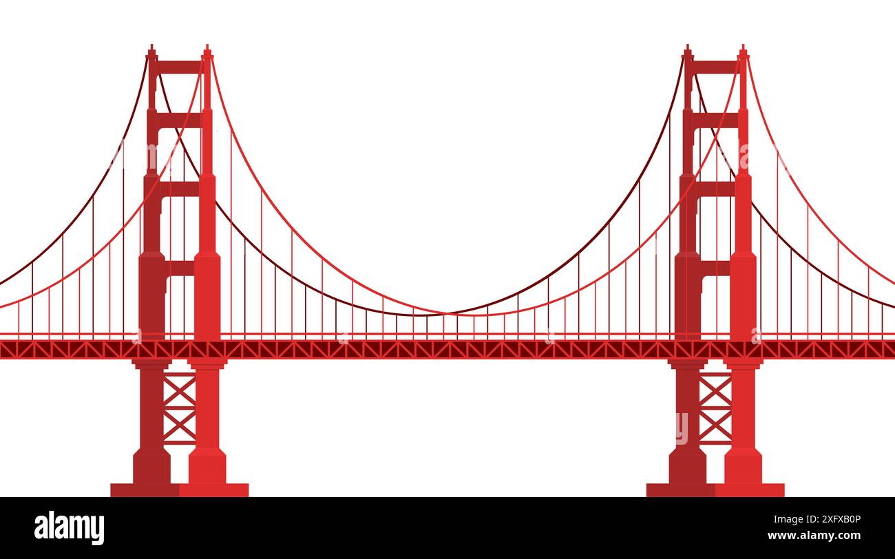 Golden Gate Bridge. Symbole US. San Francisco (États-Unis d'Amérique). Vue latérale. Illustration de style Vector Flat Illustration de Vecteur
