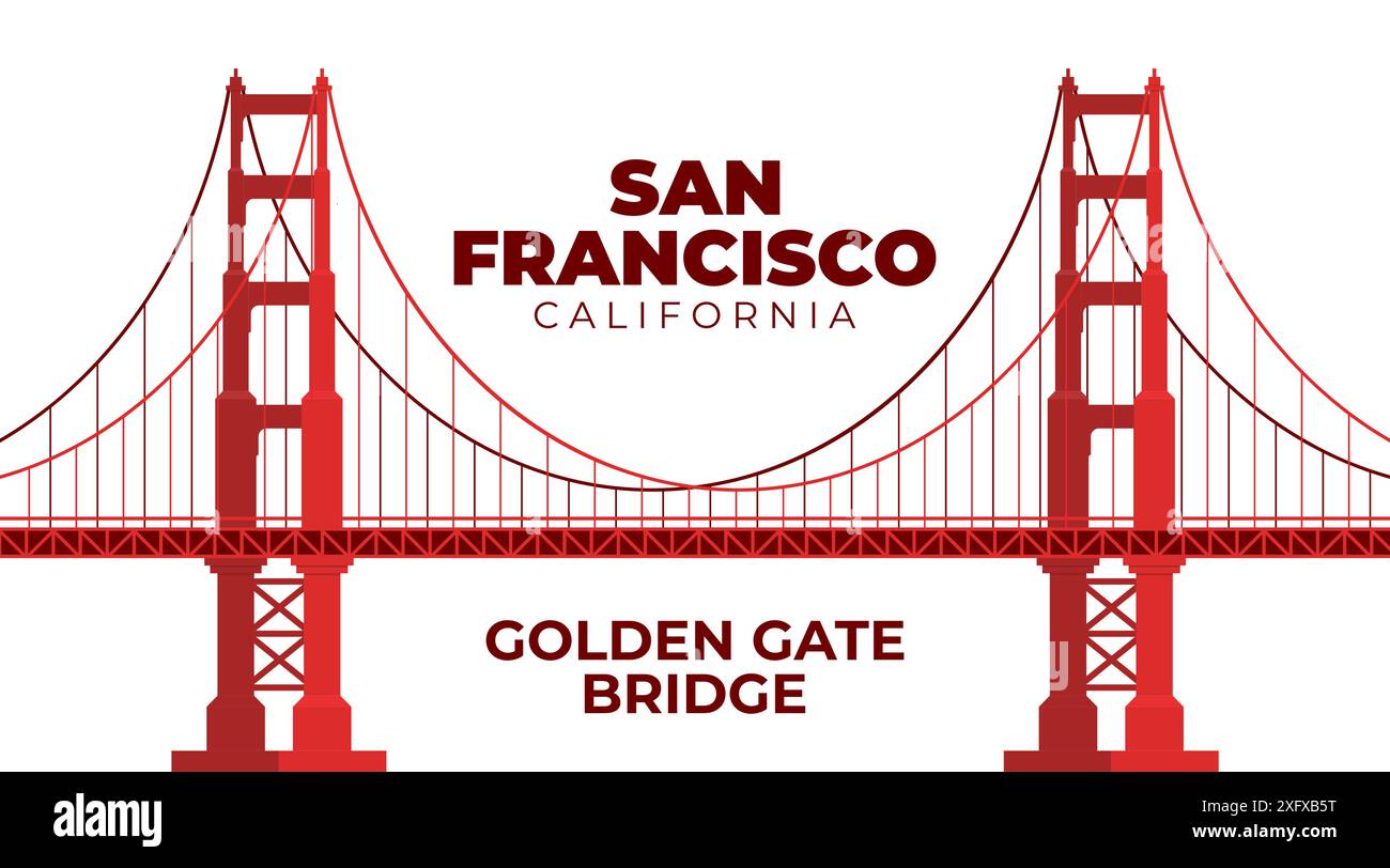 Golden Gate Bridge. Symbole US. San Francisco (États-Unis d'Amérique). Vue latérale. Illustration de style Vector Flat Illustration de Vecteur