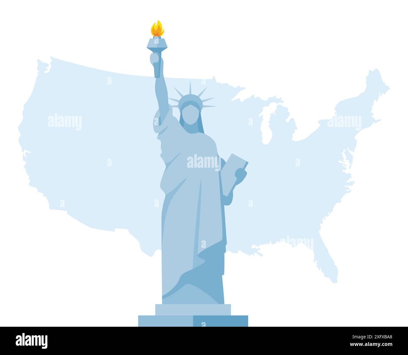 Statue de la liberté sur fond de carte USA. Illustration vectorielle de stock de symbole de pays des États-Unis Illustration de Vecteur