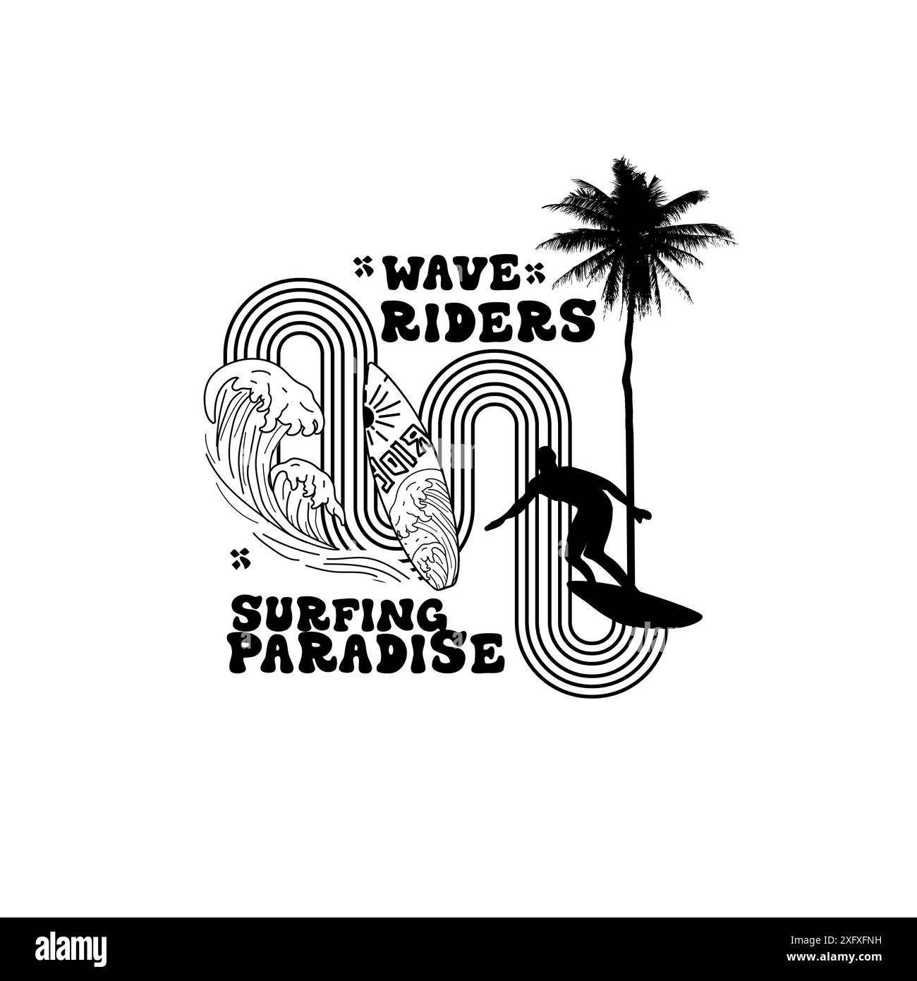 Wave riders surfant paradis typographie de plage d'été Illustration de Vecteur