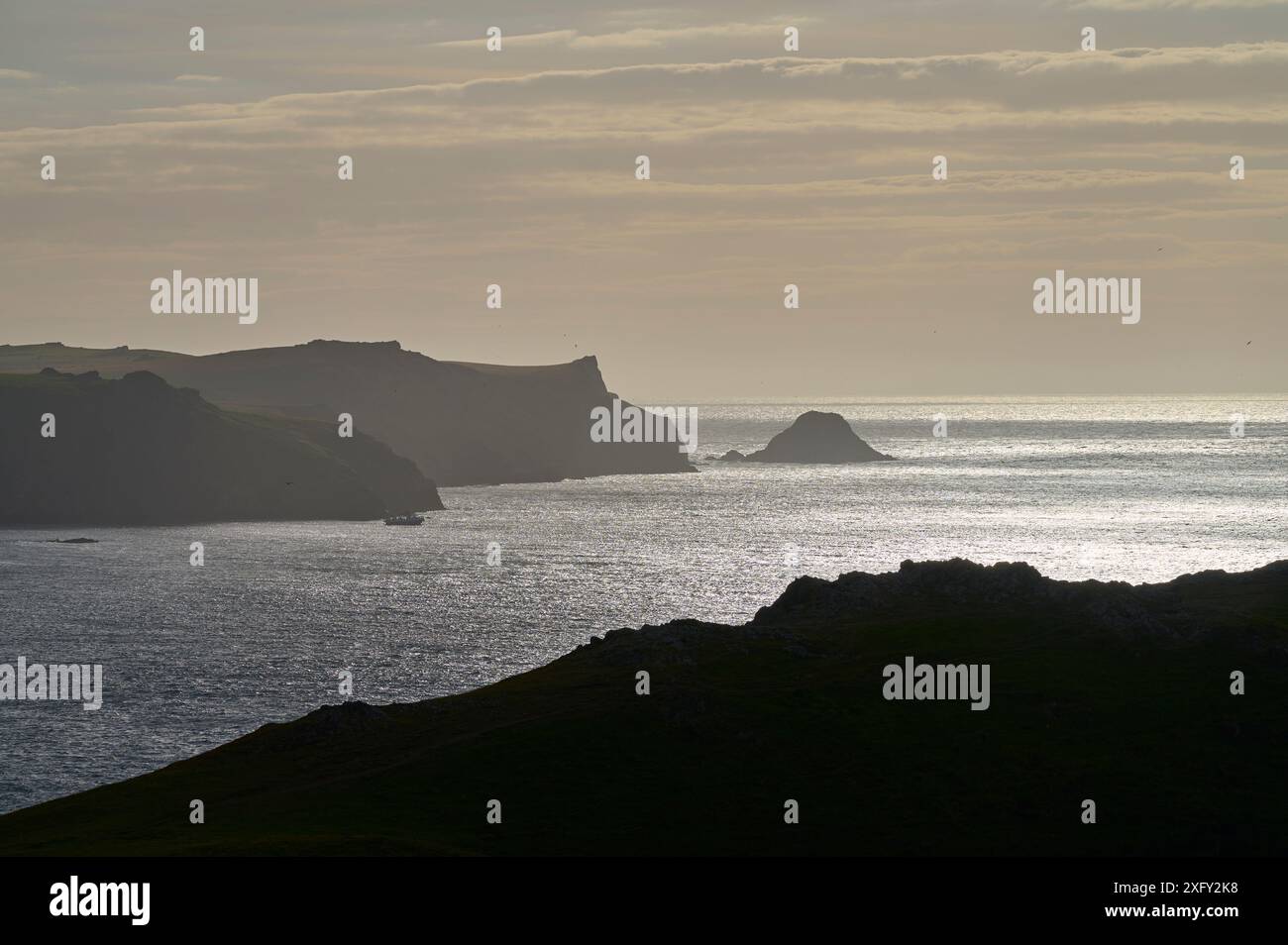 Côte, Îles, mer, ciel, coucher de soleil, Summer, Skomer Island, Martin's Haven, Pembrokeshire Coast Path, Haverfordwest, pays de Galles, Royaume-Uni Banque D'Images