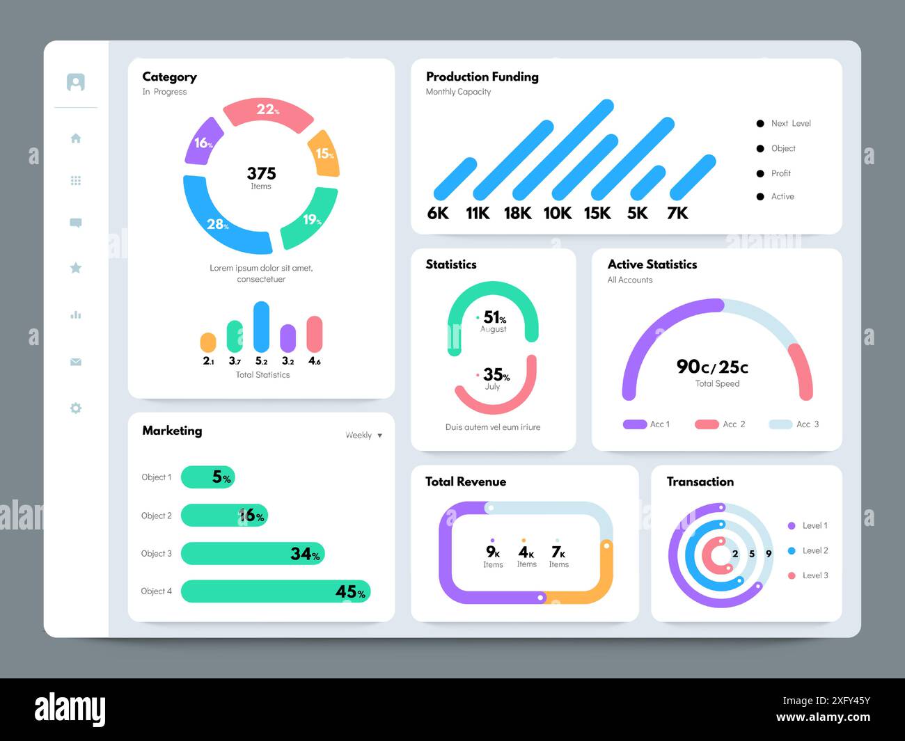 interface utilisateur de l'application Dashboard. Tableau de bord de page Web avec graphiques et graphiques analytiques, tableaux de bord de visualisation des données financières, statistiques KPI marketing. Bande vectorielle Illustration de Vecteur interface utilisateur de l'application Dashboard. Tableau de bord de page Web avec graphiques et graphiques analytiques, tableaux de bord de visualisation des données financières, statistiques KPI marketing. Bande vectorielle Illustration de Vecteur