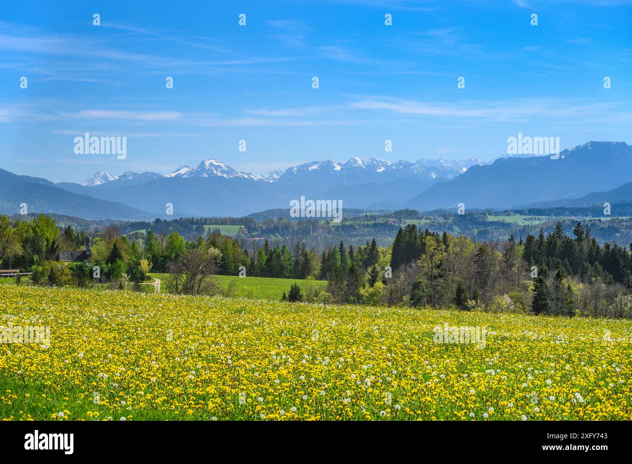 Allemagne, Bavière, Tölzer Land, Dietramszell, Peretshofen, Peretshofer Höhe, vue sur la chaîne alpine avec Vorkarwendel Banque D'Images