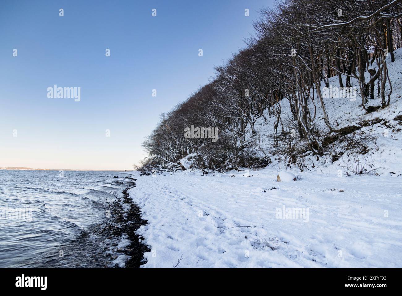 Hiver avec de la neige et de la glace dans la vallée du printemps avec le soleil d'hiver et la mer Baltique Banque D'Images