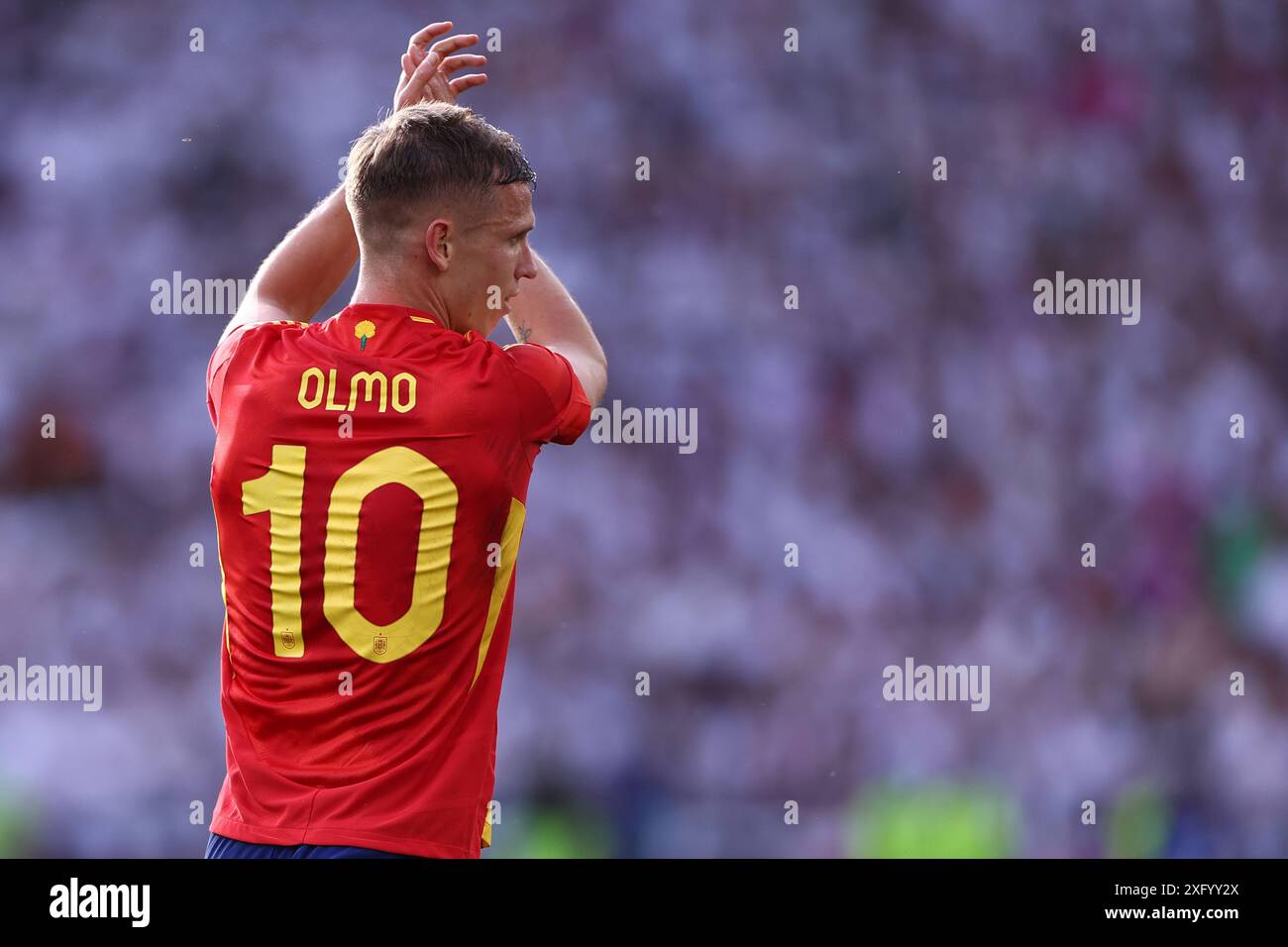 Stuttgart, Allemagne. 05 juillet 2024. Dani Olmo, Espagnol, célèbre le match des quarts de finale de l'UEFA Euro 2024 entre l'Espagne et l'Allemagne à l'Arena Stuttgart le 5 juillet 2024 à Stuttgart, Allemagne crédit : Marco Canoniero/Alamy Live News Banque D'Images