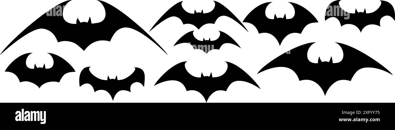 Ensemble silhouette de chauve-souris d'Halloween. Chauves-souris volantes d'Halloween. Chauve-souris vectorielle vampire. Silhouette sombre de chauve-souris volant dans un style plat Illustration de Vecteur