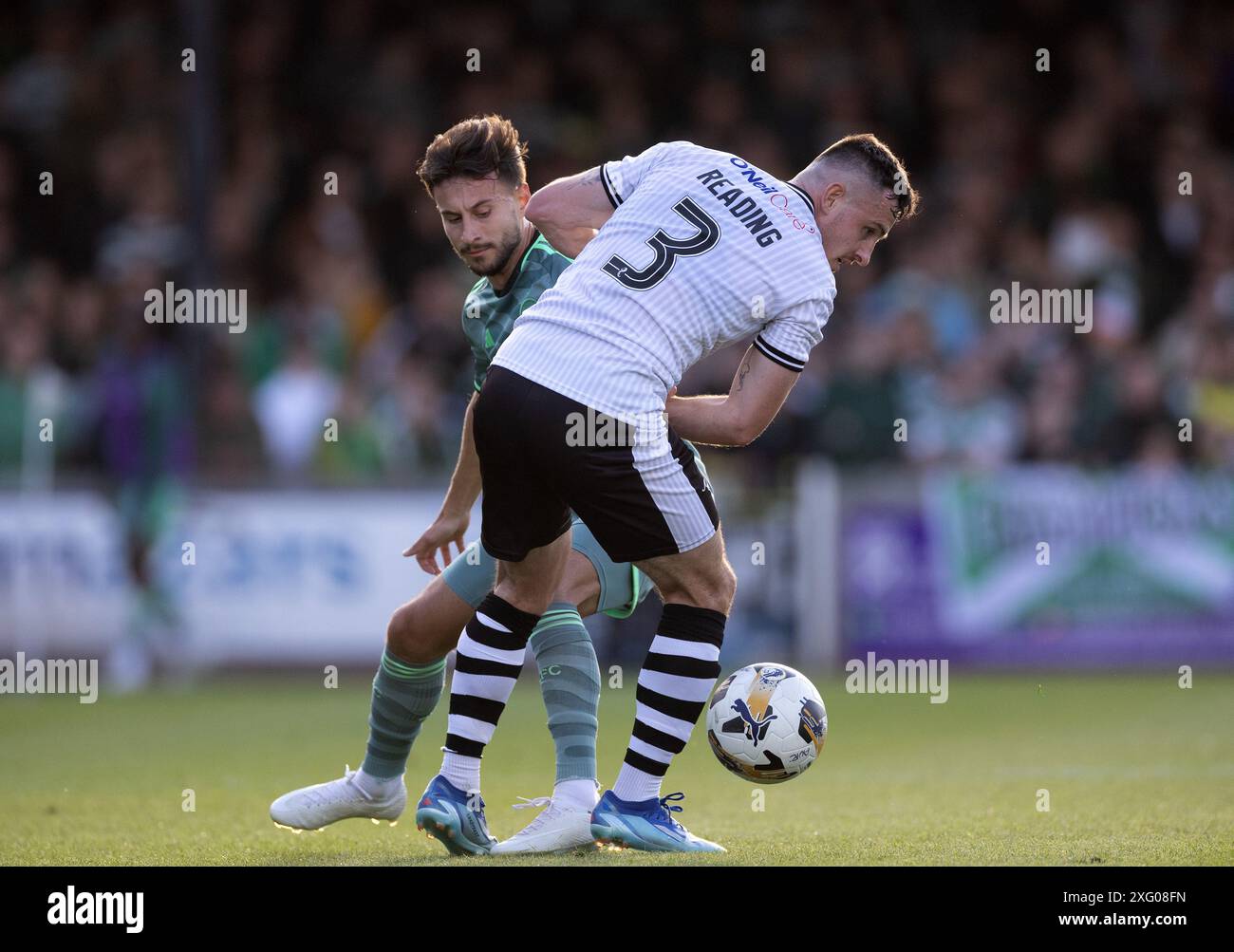 Nicolas Kuhn du Celtic en action contre Paddy Reading d’Ayr United lors du match amical d’avant-saison au Somerset Park Stadium, Ayr. Date de la photo : vendredi 5 juillet 2024. Banque D'Images