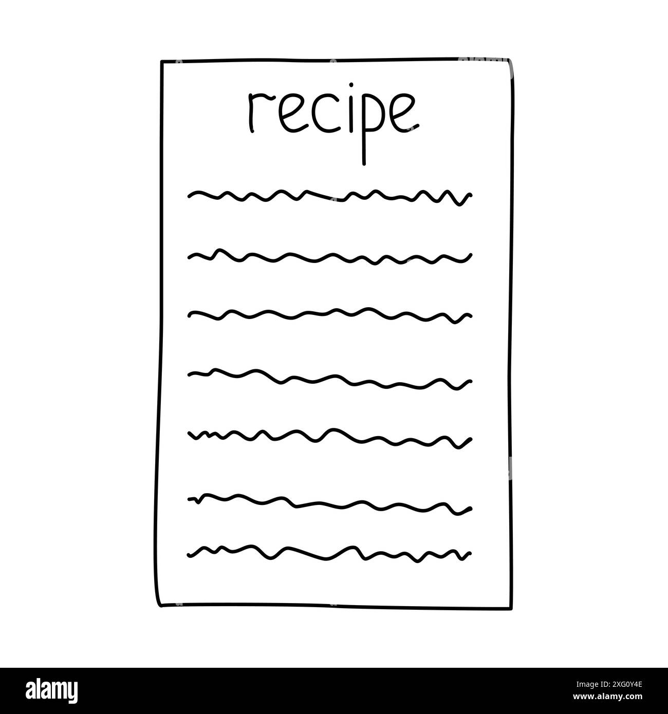 Carte ou modèle de recette de cuisine stylisée dessinée à la main, illustration vectorielle plate de style doodle pour livre de coloriage pour enfants Illustration de Vecteur