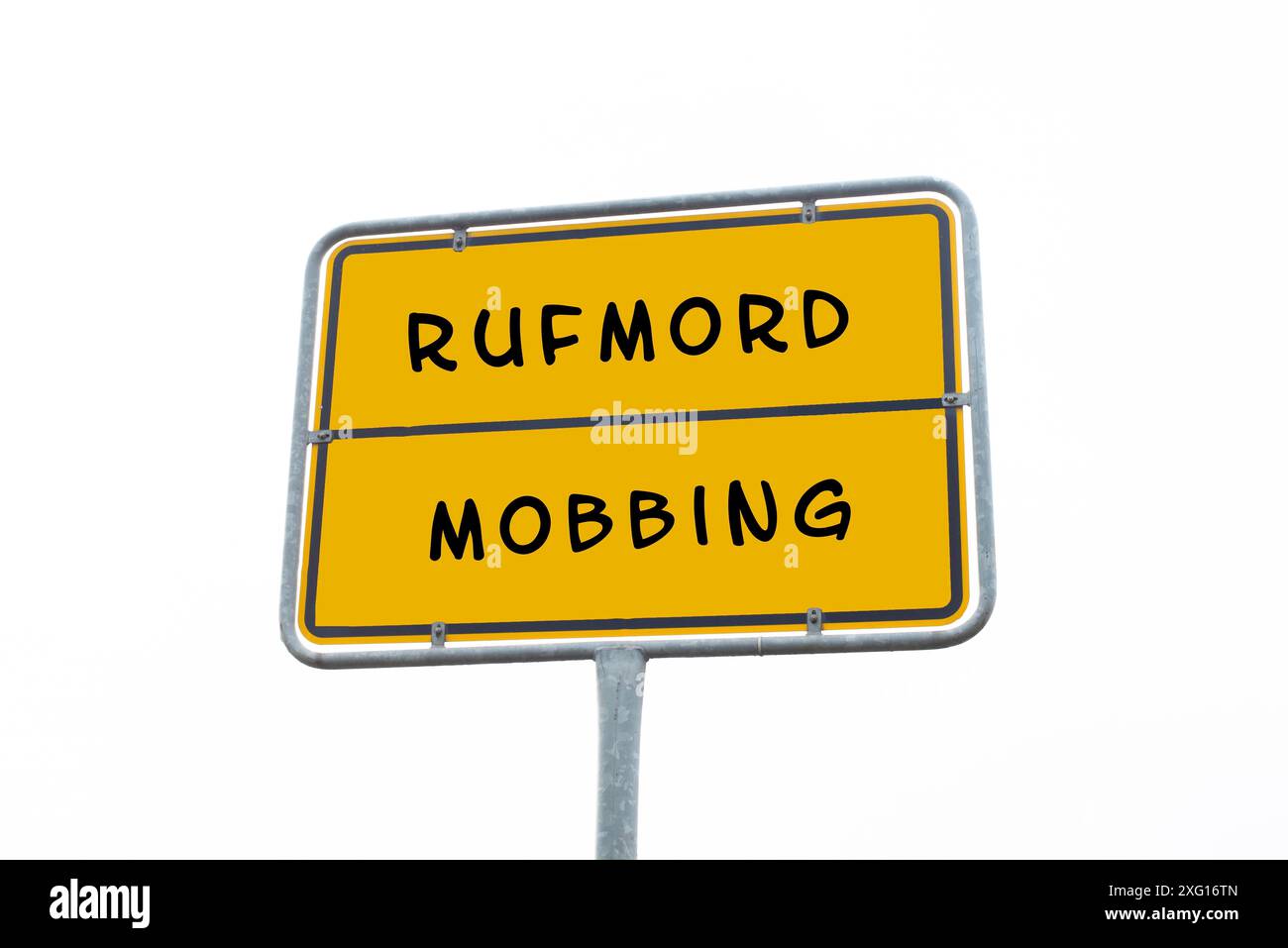 Signez avec les mots moubbing et assassinat de personnage en langue allemande, annuler la culture, l'intimidation sociale, la liberté d'expression Banque D'Images