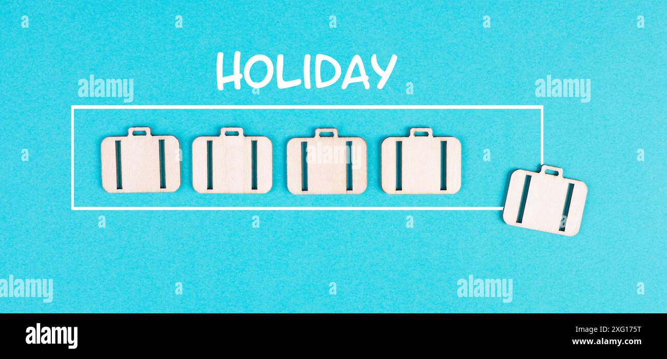 Barre de progression avec valises, chargement de vacances sur le papier, planification d'un voyage pour le week-end, vacances et concept de voyage Banque D'Images