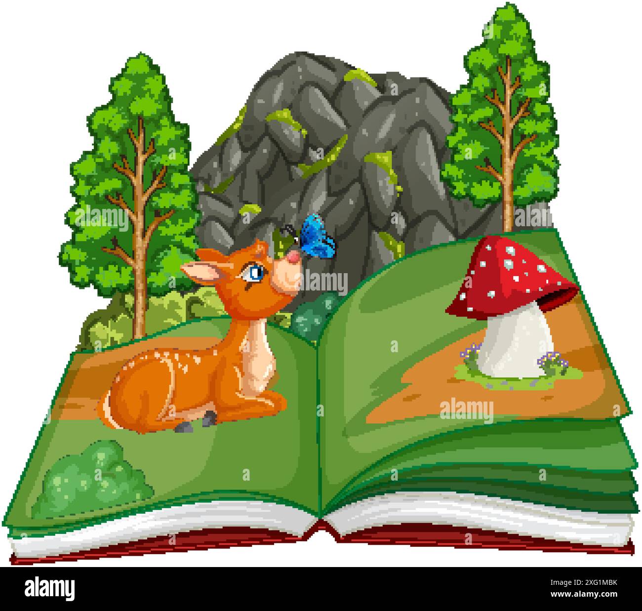 Livre ouvert avec forêt et animaux Illustration de Vecteur