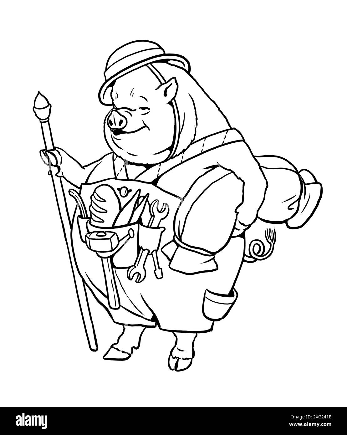 Cochon drôle à colorer. Coloriage avec caractère de conte de fées pour les enfants. Banque D'Images
