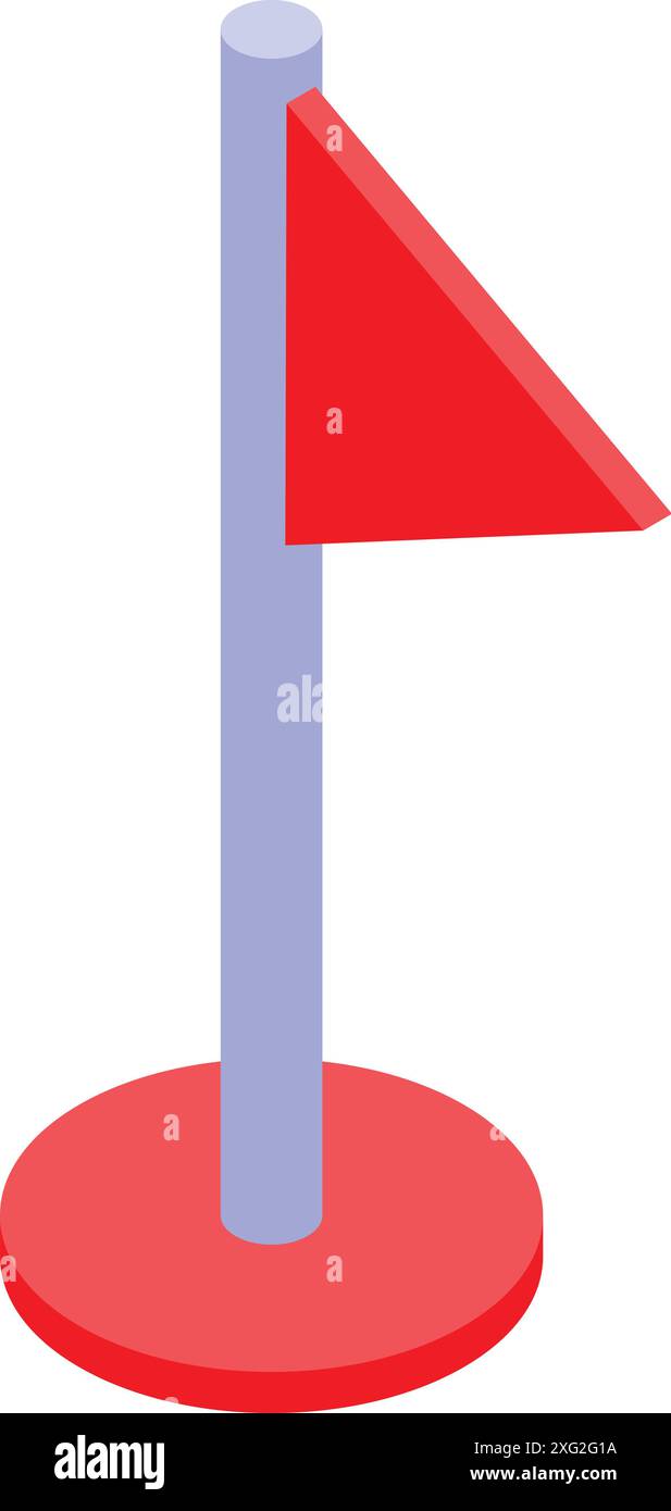 Drapeau triangulaire rouge pointant vers la droite, attaché à un mât de drapeau sur une base rouge Illustration de Vecteur