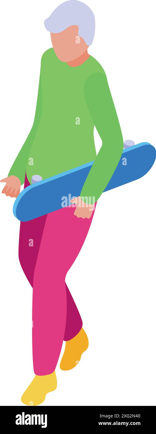 Homme âgé tenant une planche à roulettes allant au skate Park Illustration de Vecteur