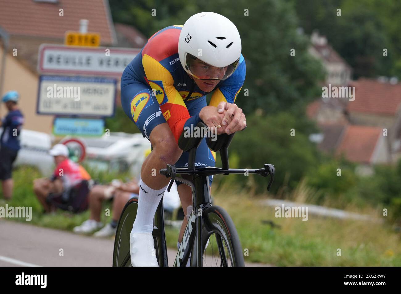 Gevrey Chambertin, France. 06 juillet 2024. M. PEDERSEN LIDL-TREK TEAM lors du Tour de France 2024, étape 7, contre la montre individuel, nuits-Saint-Georges - Gevrey-Chambertin (25, 3 km) le 5 juillet 2024 à Gevrey-Chambertin, France - photo Laurent Lairys /ABACAPRESS. COM Credit : Abaca Press/Alamy Live News Banque D'Images