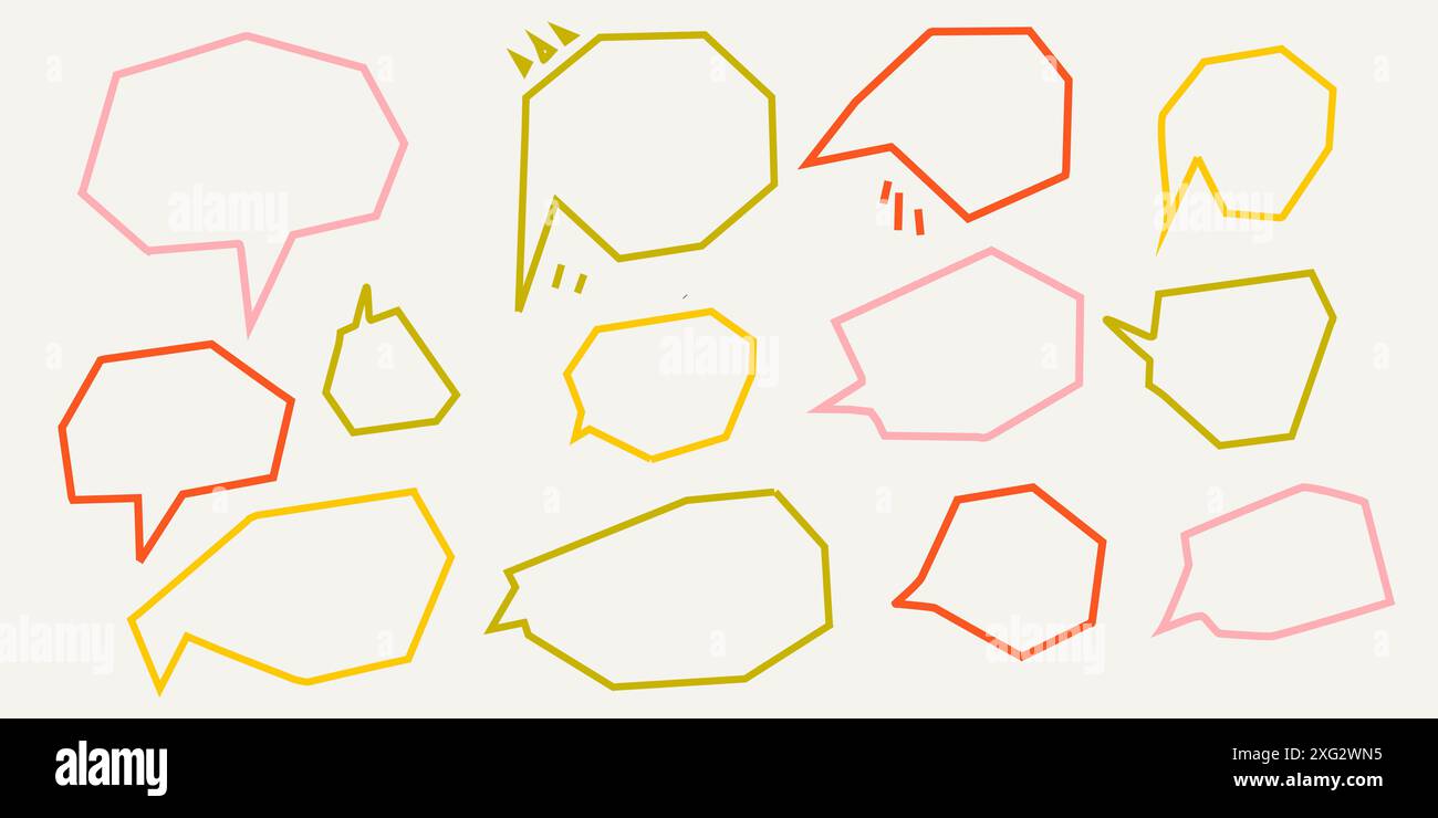 Ensemble de bulles de parole colorées dessinées à la main. Conversation ou dialogue vectoriel. Illustration de Vecteur
