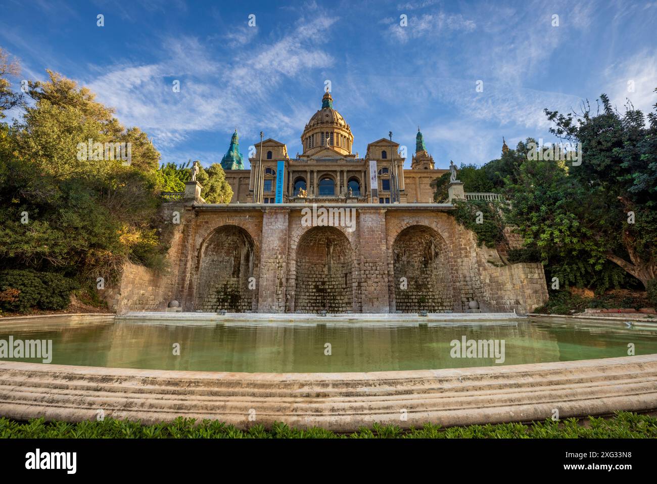 La Cascade et le Palais de Montjuic à Barcelone, Espagne Banque D'Images