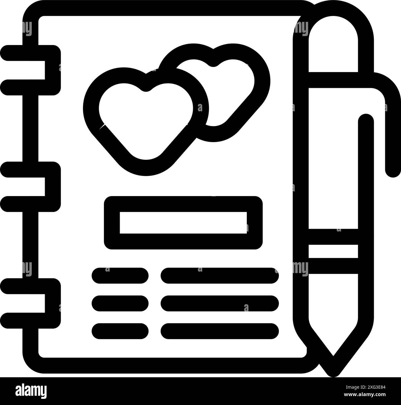 Organisateur de mariage écrivant des notes pour l'organisation d'une cérémonie de mariage dans un agenda avec deux coeurs Illustration de Vecteur