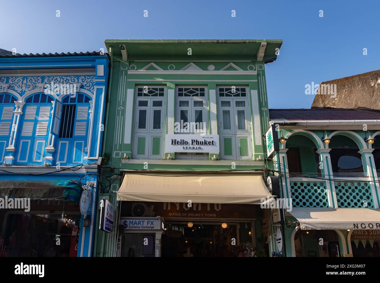 Une image de l'architecture sino portugaise colorée dans la vieille ville de Phuket. Banque D'Images