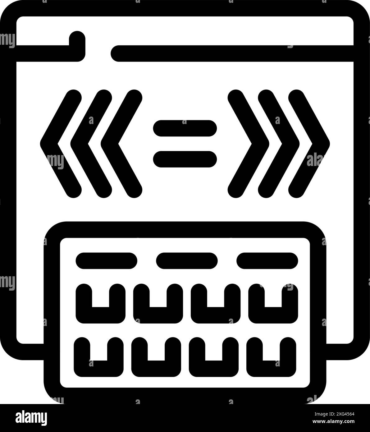 Développeur Web écrit du code sur un ordinateur, en utilisant un clavier et en regardant les résultats dans une fenêtre de navigateur Illustration de Vecteur