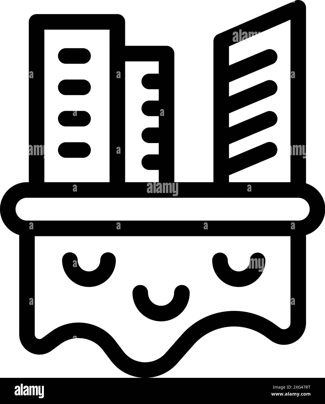 Icône d'art au trait d'un tremblement de terre détruisant des bâtiments dans une ville avec un visage heureux Illustration de Vecteur