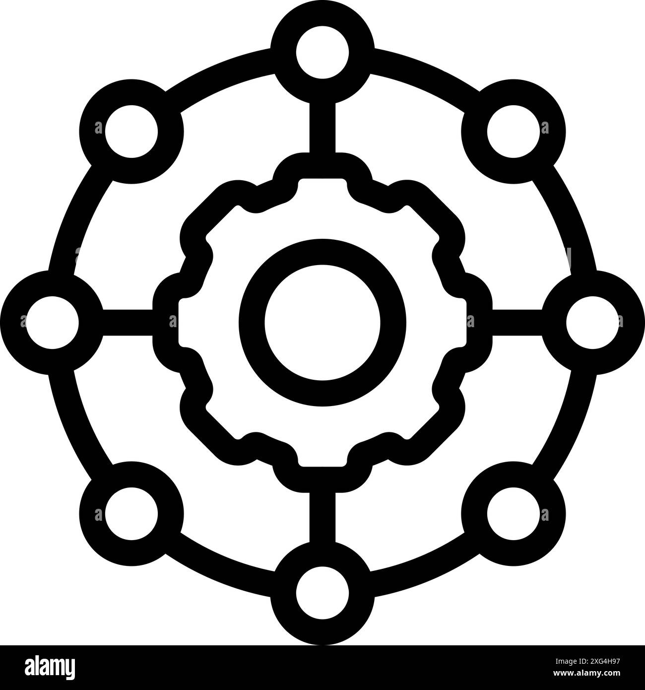 Cette icône représente le concept d'automatisation de réseau avec un engrenage central se connectant à différents nœuds Illustration de Vecteur