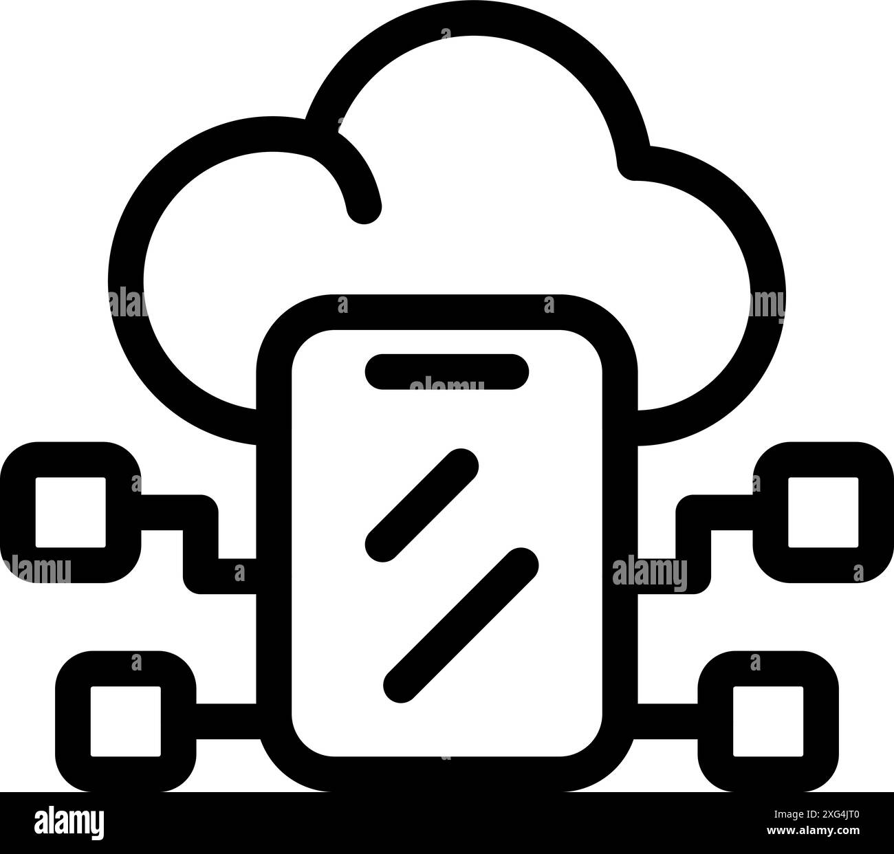 Cette icône représente un smartphone se connectant à plusieurs serveurs via un réseau basé sur le cloud Illustration de Vecteur