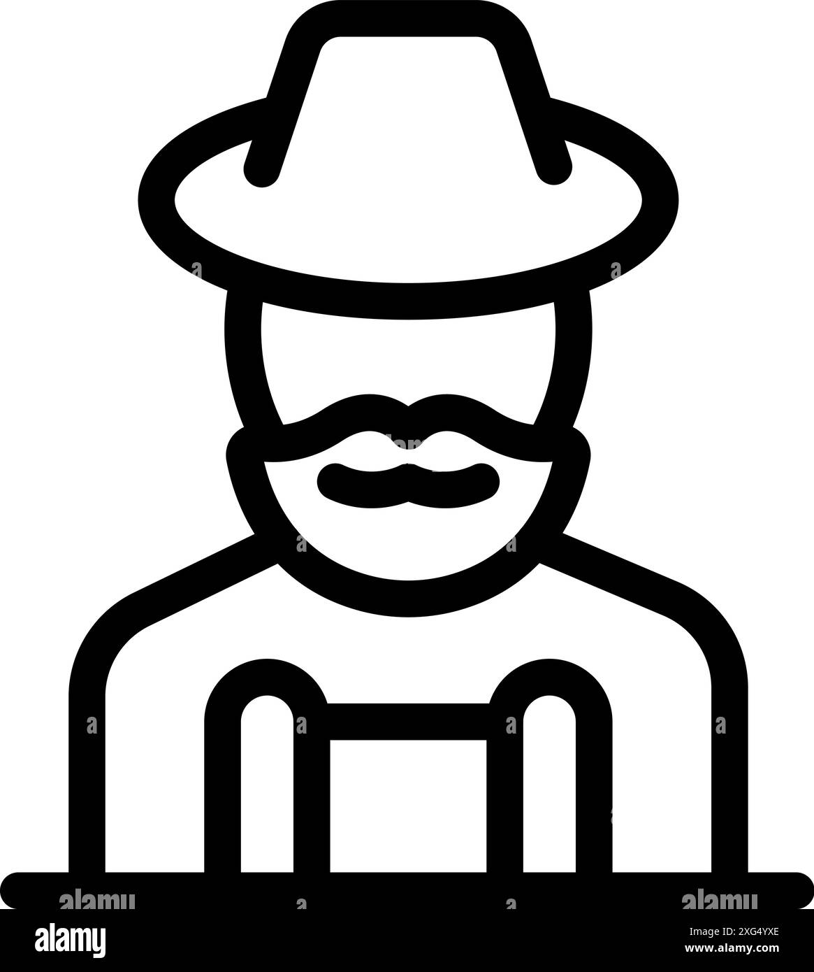 Icône de ligne d'un agriculteur portant un chapeau et une combinaison, parfait pour l'agriculture et le contenu agricole Illustration de Vecteur