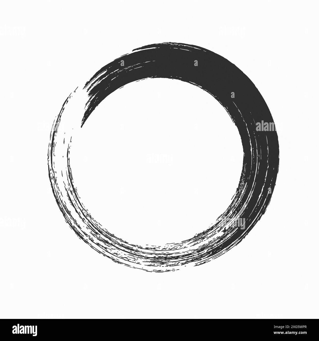 Symbole Enso, trait de pinceau de cercle noir sur fond de papier blanc Banque D'Images