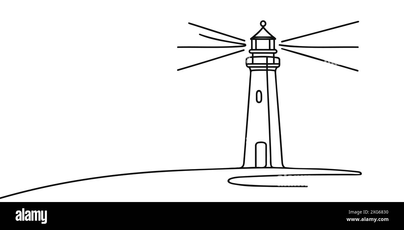 Dessin continu d'une ligne d'une tour de phare. Illustration simple de la tour de colline du château, illustration vectorielle d'art de ligne de côte de la mer Illustration de Vecteur