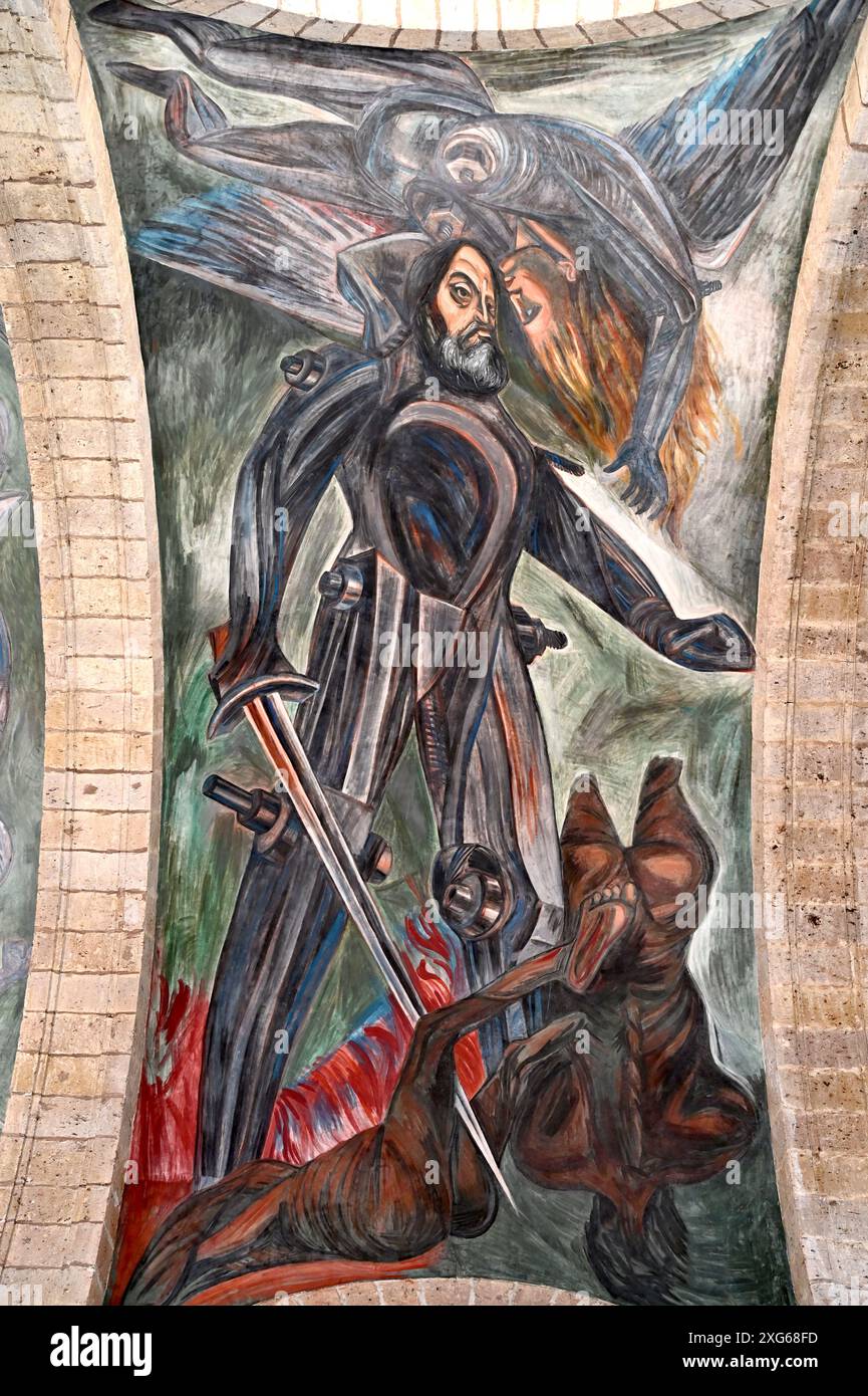 GUADALAJARA, JALISCO, MEXIQUE : fresques du célèbre peintre muraliste José Clemente Orozco ornent le toit et les murs de la salle principale du Museo Cabañas. Banque D'Images