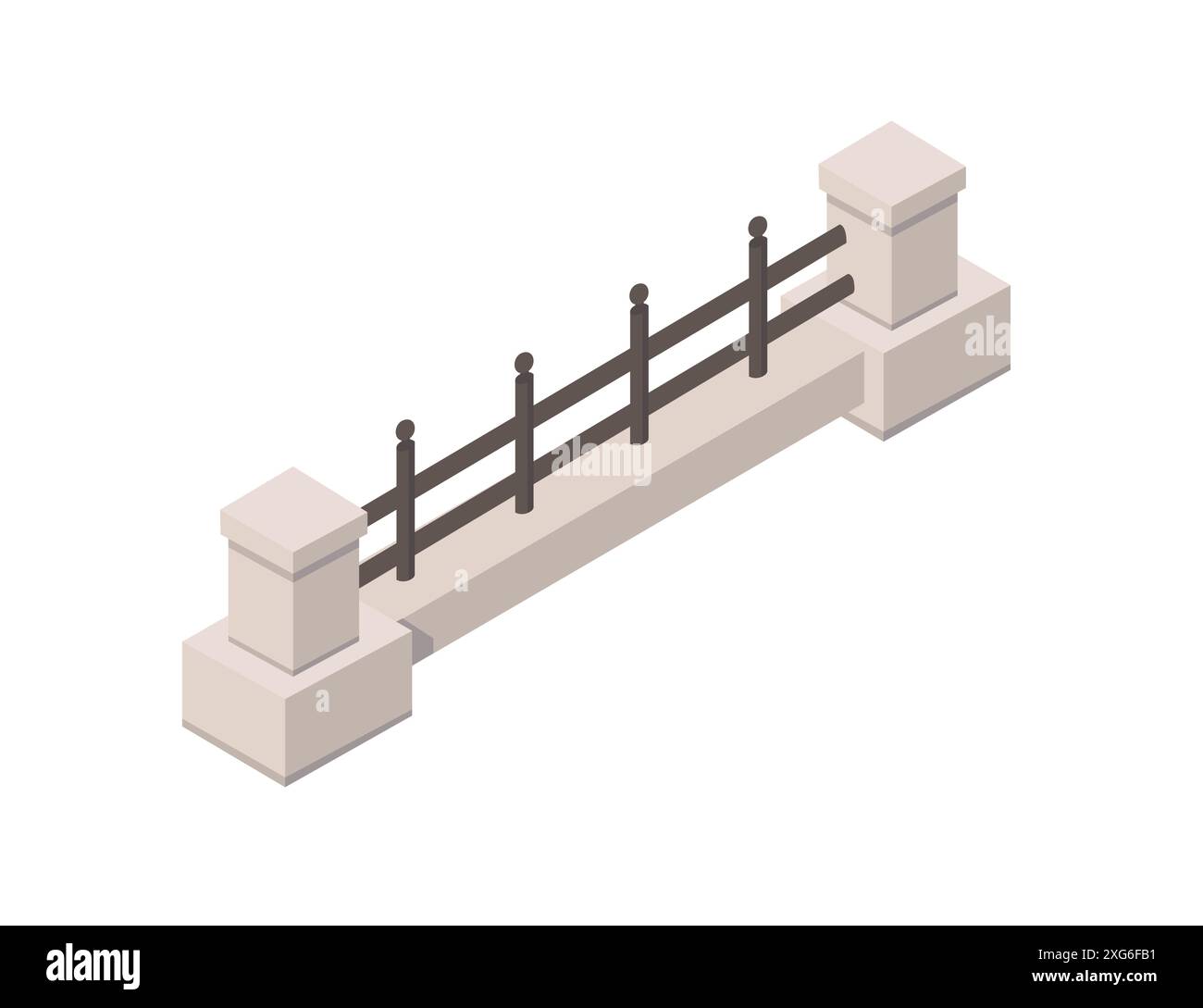 Clôture en béton avec poteaux robustes et garde-corps en acier. Illustration vectorielle de conception isométrique simple isolée sur fond blanc. Illustration de Vecteur